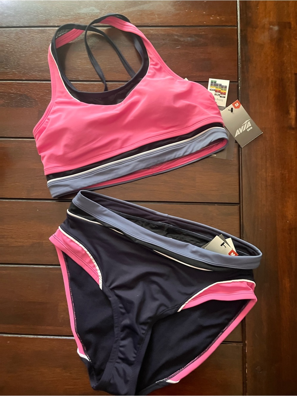Avia Pink and Navy Sport Two-Piece Bikini Set.